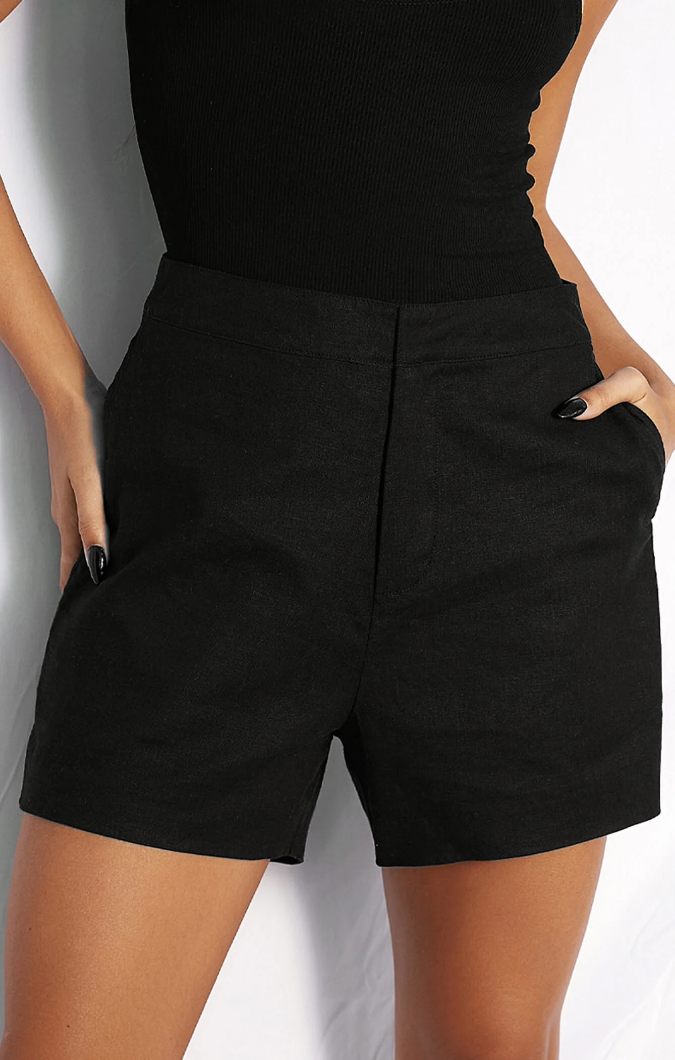 LINEN SHORT - BLACK - Image 2